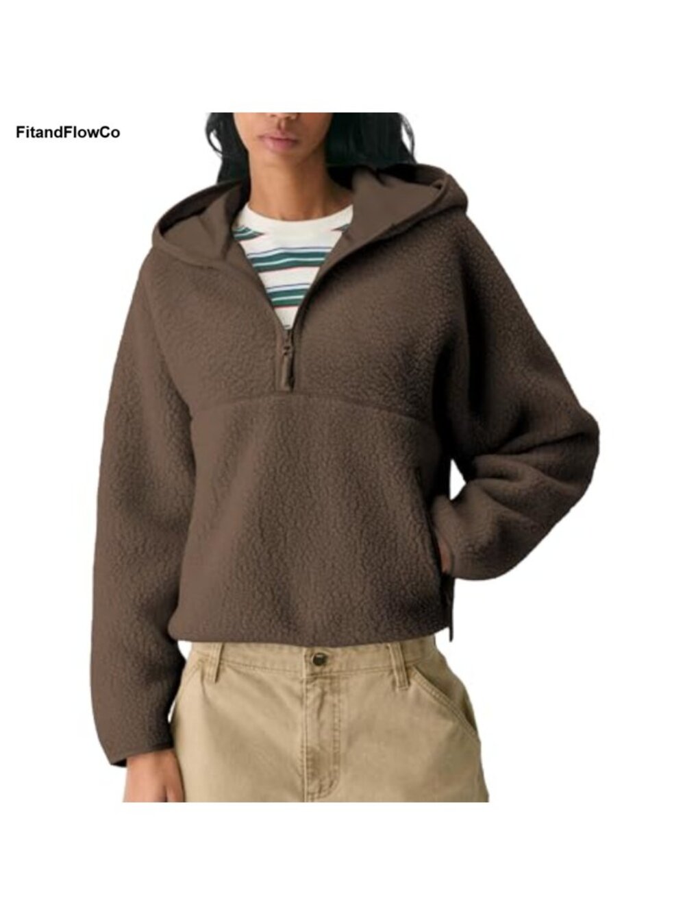 Women Sherpa Fleece Hoodie Jacket Half Zip Teddy Pullover Sweatshirt